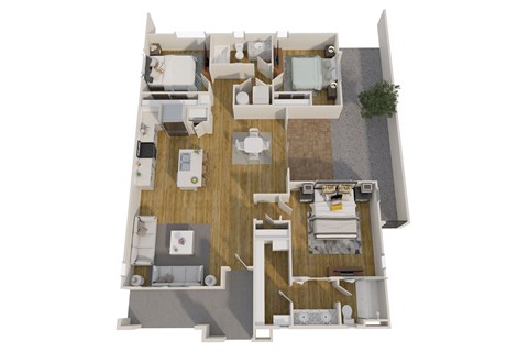 Floor plan for 3 beds, 2 baths, 1246 sqft